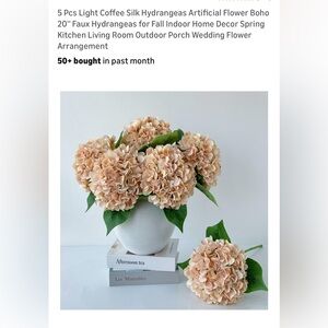 NIB Faux Silk Hydrangeas 5 Pcs Light Coffee 20" Stems ZYTUYO (Soft Melon Color)